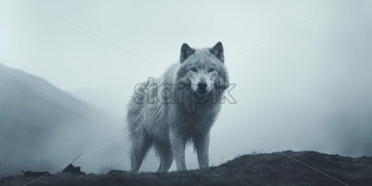 A wolf on a plain in the fog - Starpik Stock