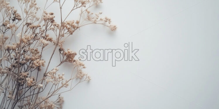 Blank surface with dried flowers, view from above, minimal - Starpik Stock
