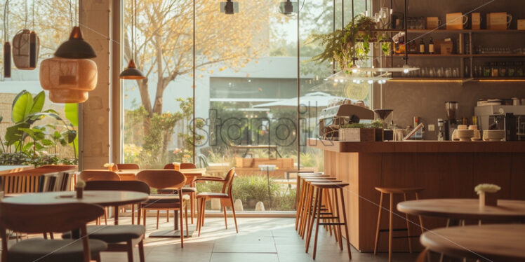 Cozy modern cafe loft style, contemporary design neutral colours - Starpik Stock
