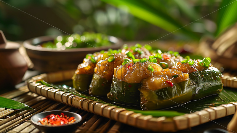 Kinunot on bamboo with coconut leaves - Starpik Stock