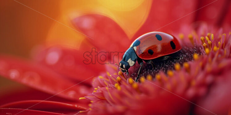 Macro photo of a ladybug on a red flower - Starpik Stock