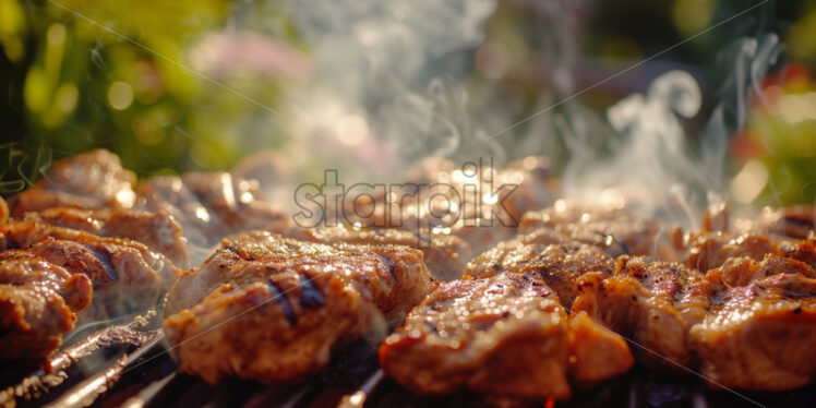 Meat bbq by the pool party background - Starpik Stock