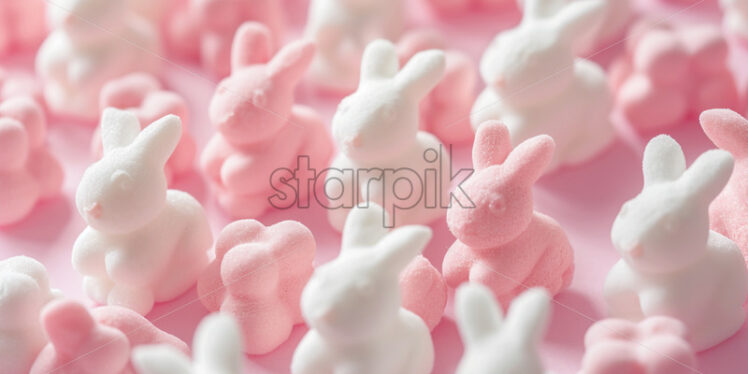 Minimalist postcard with marshmallow bunny rabbits pattern - Starpik Stock