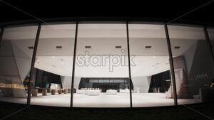 Modern building at night for celebrations and white tables - Starpik Stock