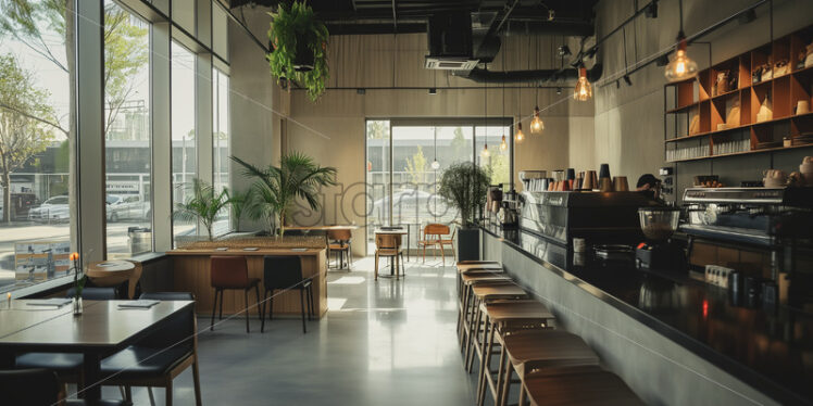 Modern coffee shop, morning ambiance - Starpik Stock