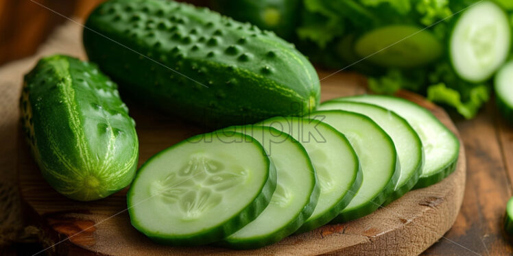 Sliced ​​cucumbers on a wooden bottom - Starpik Stock