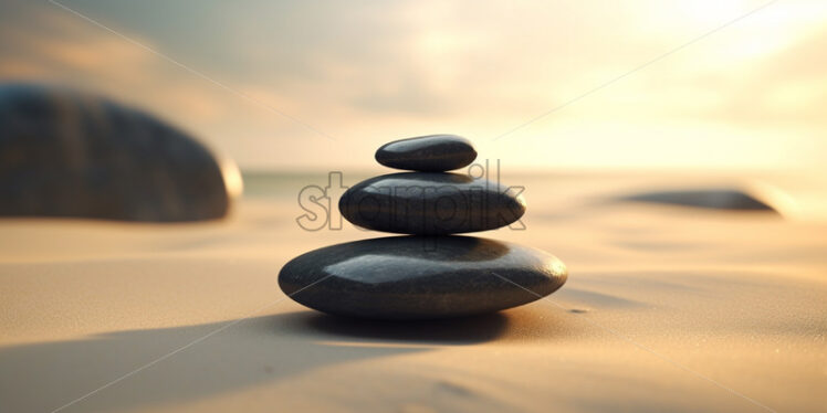 Stones on the sand in Zen style - Starpik Stock