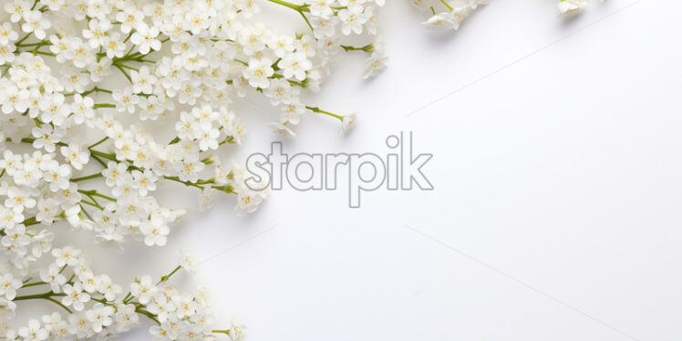 Top view  white greeting card with spring flower - Starpik Stock