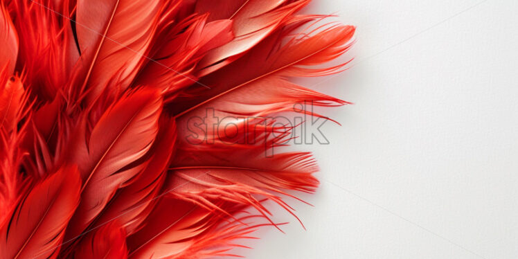 Valentine's Day postcard with fluffy red feathers on white background - Starpik Stock