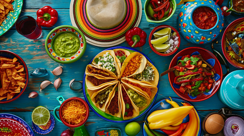Vibrant Mexican tacos in a festive setting - Starpik Stock