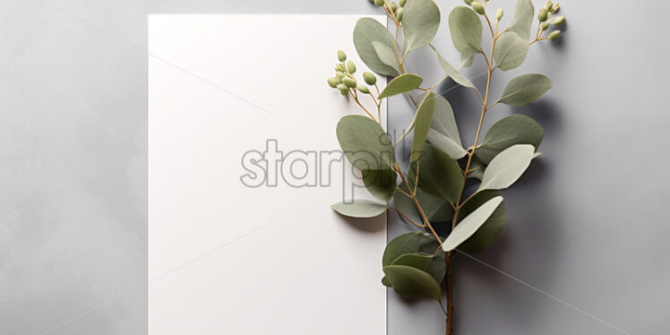 White greeting card with eucalyptus branch - Starpik Stock