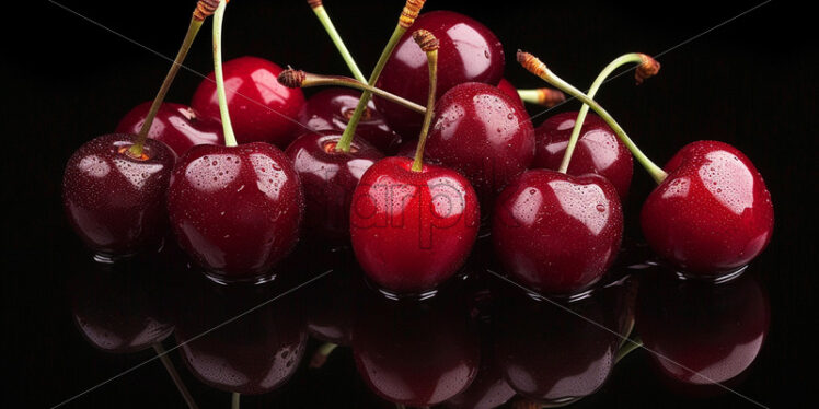 Delicious cherries on a black background - Starpik Stock