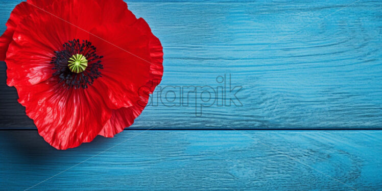 Poppy flower on blue wooden background - Starpik Stock