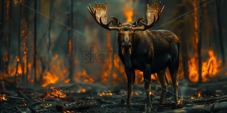 A moose in the burning forest - Starpik Stock