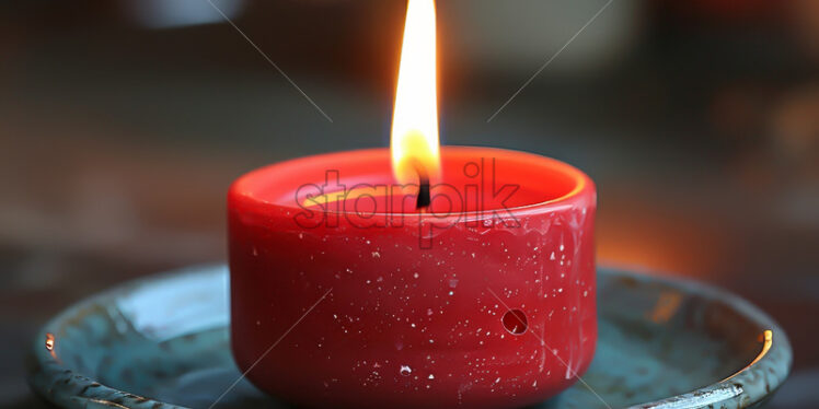 A red wax candle on a plate - Starpik Stock