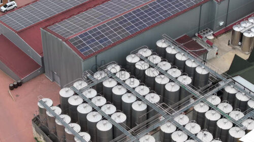 Aerial view of steel tanks next to the wine factory - Starpik Stock