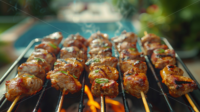 Bbq grill by the pool, summer party - Starpik