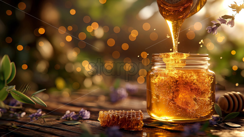 Fresh honey in a jar with combs - Starpik