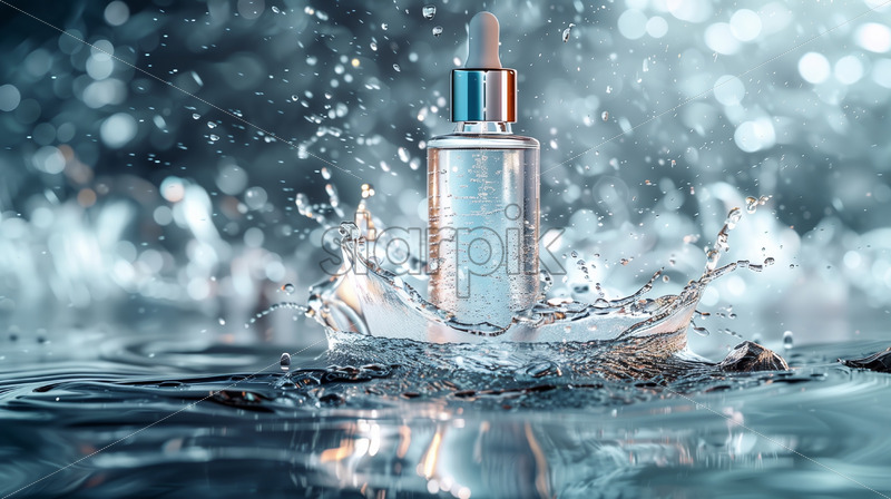 Hydrating Cosmetics serum in water splash product placement - Starpik Hydrating Cosmetics serum in water splash product placement - Starpik