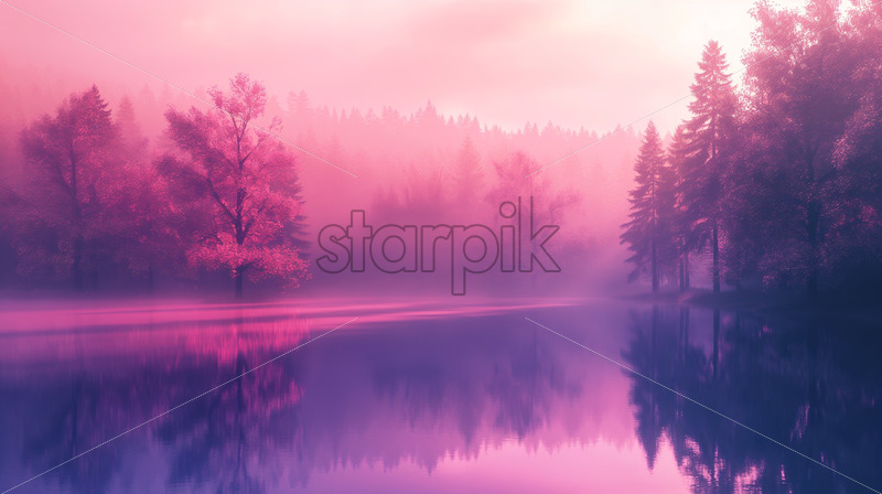 A serene view of the lake in purple sunset colours - Starpik