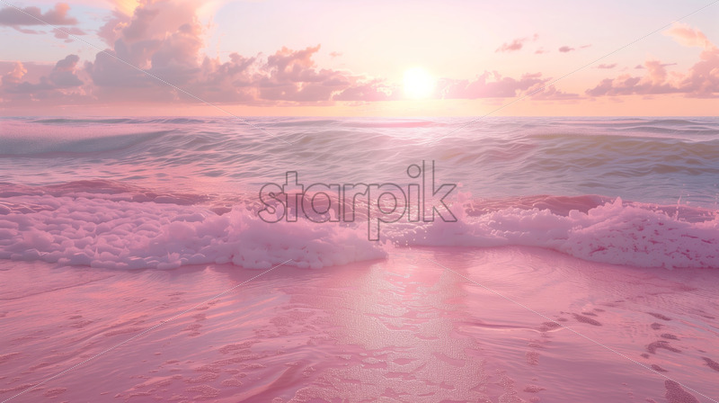 Pink sand beach beautiful view, ocean sea waves - Starpik