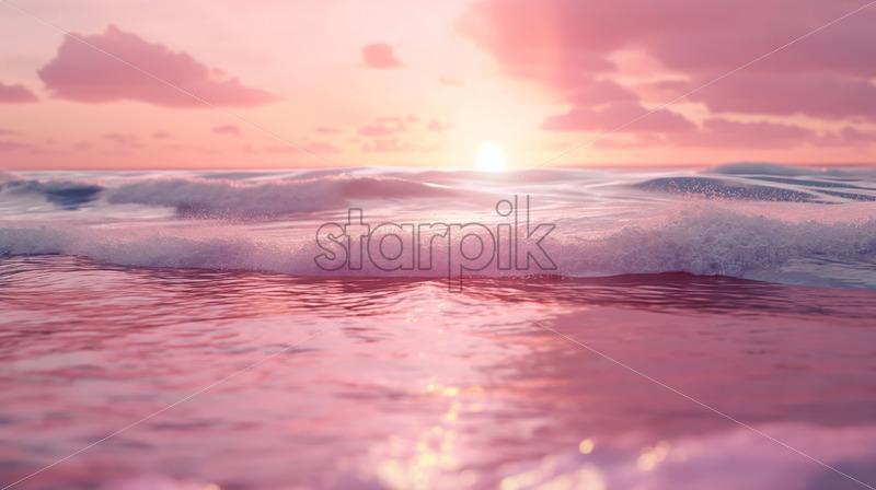 Pink sand beach beautiful view, ocean sea waves - Starpik