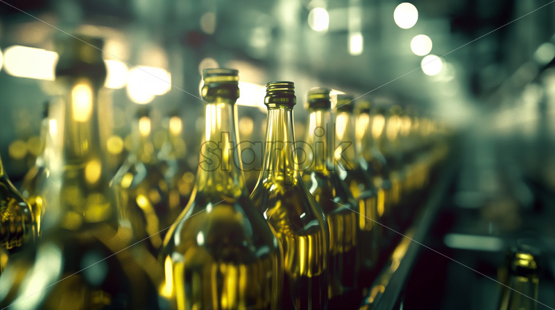 Wine bottles production, bottles on container at the winery - Starpik