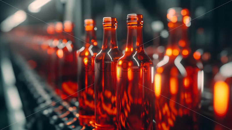 Wine bottles production, bottles on container at the winery - Starpik