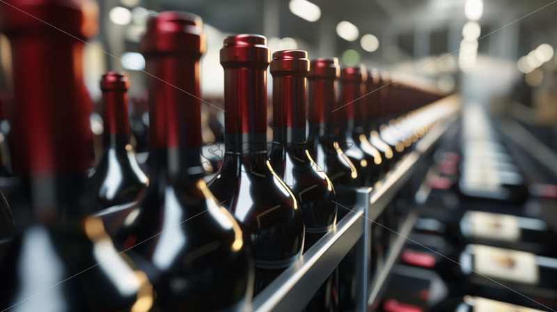 Wine bottles production, bottles on container at the winery - Starpik