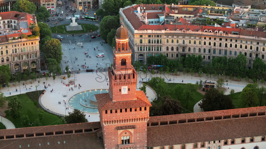 Video Aerial drone view of the Sforzesco Castle Milan, Italy, Royalty free stock footage - Starpik