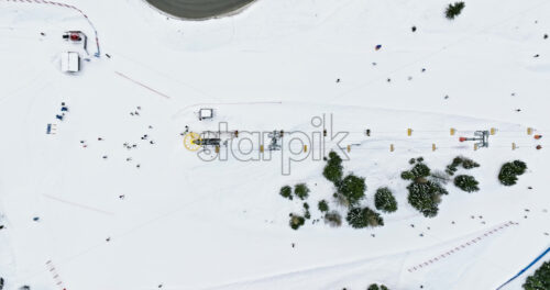 Aerial drone view of a ski resort in Corvara, in South Tyrol, the Dolomites - Starpik Stock