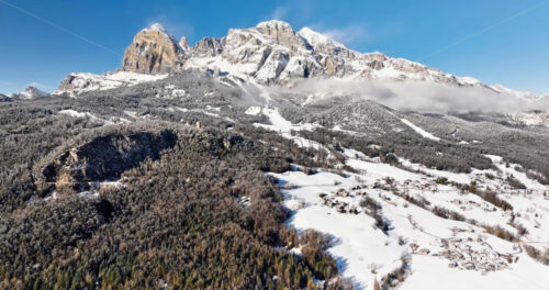Aerial drone view of the Cortina d’Ampezzo town in the Dolomites, Italy - Starpik Stock