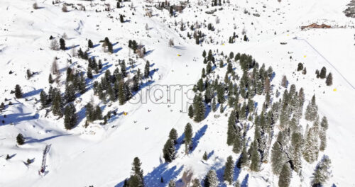 Aerial drone view of the Gardena Pass high mountain pass in the Dolomites, Italy - Starpik Stock