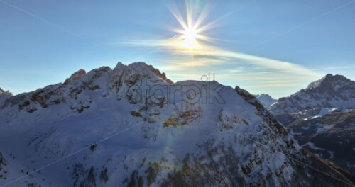 Aerial drone view of the Giau Pass high mountain pass in the Dolomites, Italy - Starpik Stock