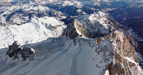 Aerial drone view of the Marmolada mountain in the Dolomites, northeastern Italy - Starpik Stock