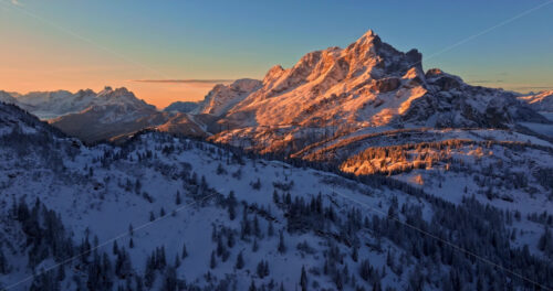 Aerial drone view of the Mountain Pelmo in the Dolomites, Italy at sunrise - Starpik Stock