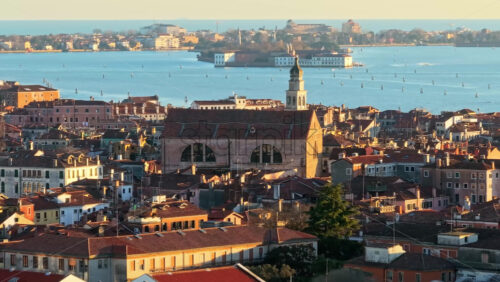 Aerial drone view of the buildings in Venice City, Italy - Starpik Stock