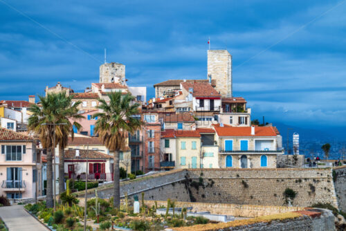 Antibes castle and central square, palm and cactus garden by the sea - Starpik Stock