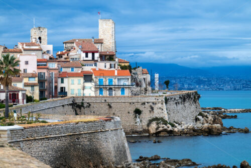 Antibes castle and central square, palm and cactus garden by the sea - Starpik Stock