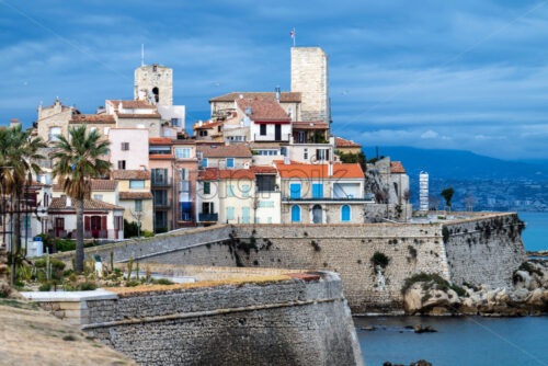 Antibes castle and central square, palm and cactus garden by the sea - Starpik Stock