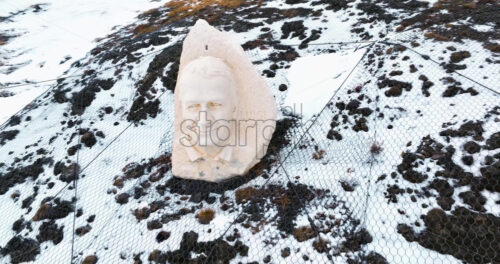Arabba, Italy – January 8, 2025: Aerial drone view of the Luigi Gorza sculpture on the mountains in Arabba, Dolomites, Italy - Starpik Stock