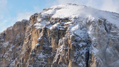 video Aerial drone view of snow on the mountains in the Dolomites, Italy - Starpik Stock