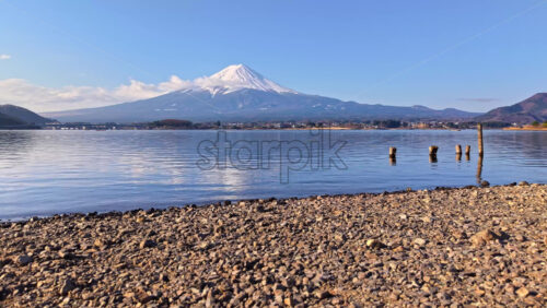 Aerial drone view of Lake Kawaguchiko in - Starpik Stock
