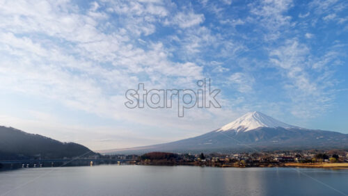 Aerial drone view of Lake Kawaguchiko in - Starpik Stock