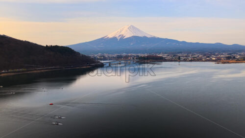 Aerial drone view of boats moving on Lak - Starpik Stock