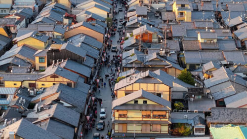 Aerial drone view of the Hanamikoji Stre - Starpik Stock