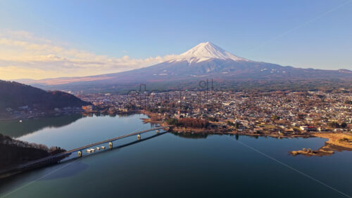 Aerial drone view of the Kawaguchiko-Oha - Starpik Stock