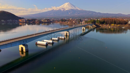Aerial drone view of the Kawaguchiko-Oha - Starpik Stock