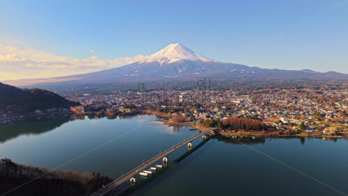 Aerial drone view of the Kawaguchiko-Oha - Starpik Stock