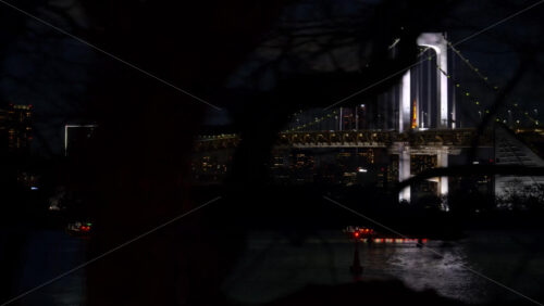 View of the Rainbow Bridge and the skyline of the city at night in Tokyo, Japan - Starpik Stock
